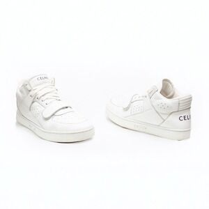 CELINE CT-02 Womens White Calf Leather High-Top Logo Sneakers SIZE 37‎ EU / 7 US